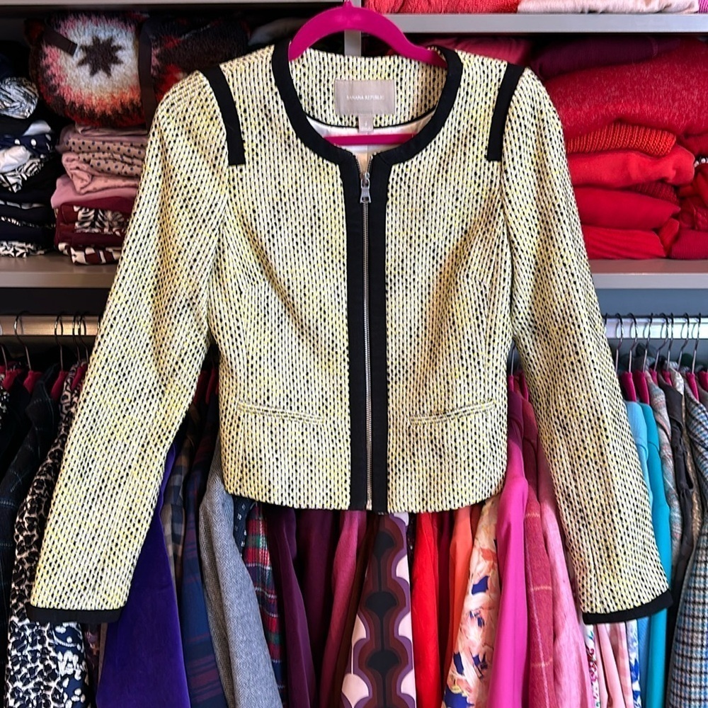 Banana Republic yellow and black woven blazer size 2